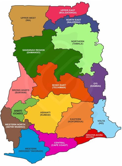 The 16 States in Ghana and Their Capitals